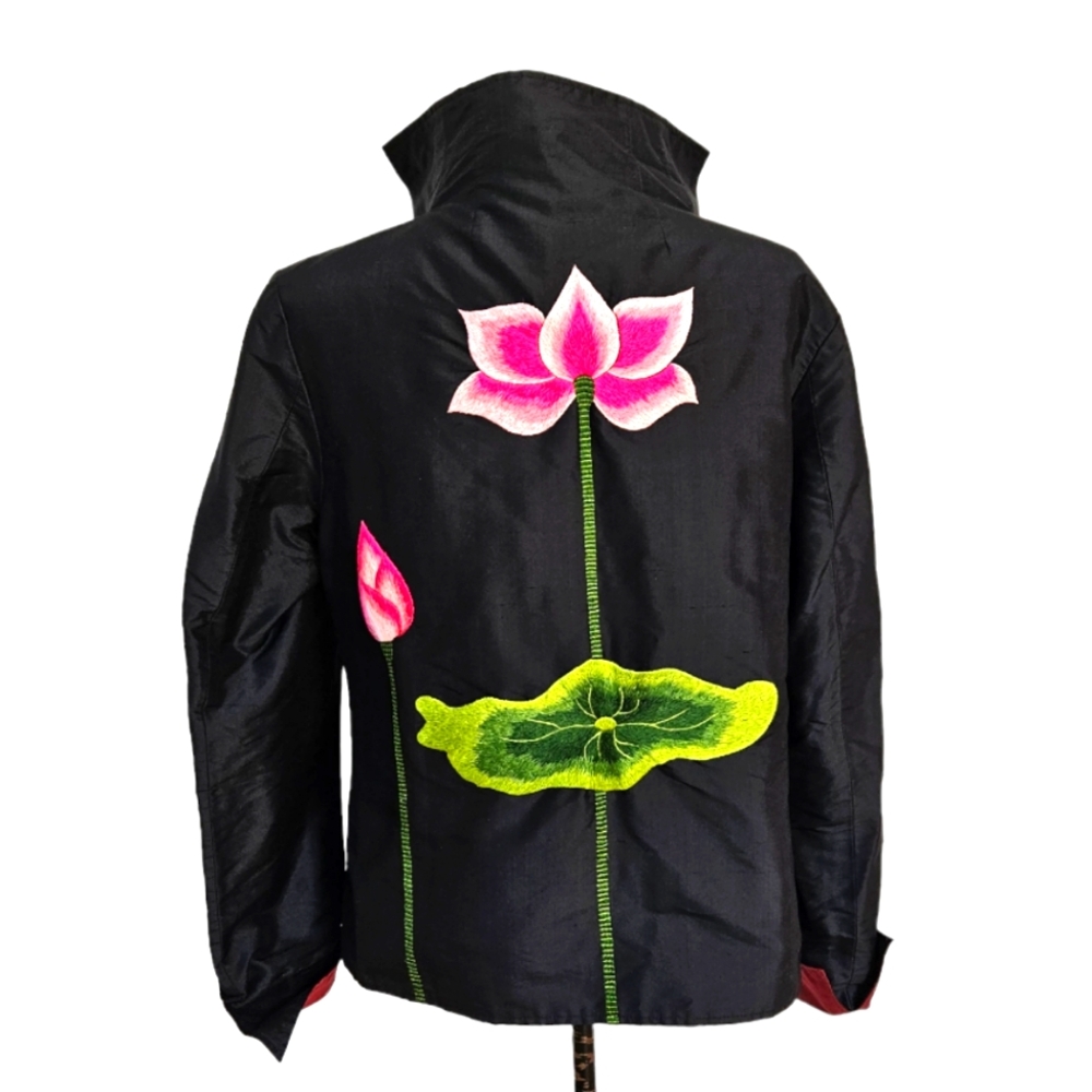 Silk Evening Jacket Hand Embroidered Vietnam Vintage  LOTUS LUXURY ECU S…